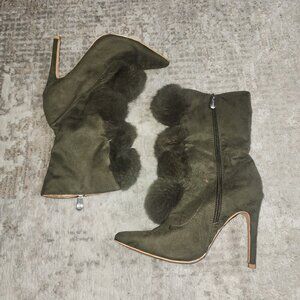 7.5W Green Suede Pointed Toe High Heels